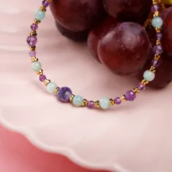 Ametyst, Amazonit, Hematyt - srebrna pozłacana bransoletka na koncentrację, miłość, sukces - Energia Sukcesu