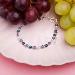 Kocie Oko, Malachit, Ametyst, Hematyt - srebrna bransoletka na koncentrację, miłość, bogactwo - Energia Sukcesu