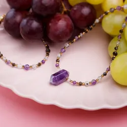 Ametyst, Labradoryt, Obsydian - srebrna pozłacana bransoletka na koncentrację, miłość, sukces - Ezoteryczna Elegancja