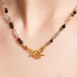 Labradoryt, Obsydian - srebrny pozłacany naszyjnik na ochronę, siłę, intuicję - Wewnętrzna Ochrona