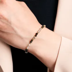 Labradoryt, Obsydian - srebrna pozłacana bransoletka na ochronę, siłę, intuicję - Duchowe Przebudzenie