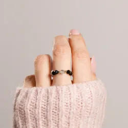 Labradoryt, Obsydian - srebrny pozłacany pierścionek na ochronę, siłę, intuicję - Wewnętrzna Ochrona