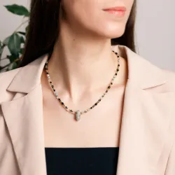 Spektrolit, Turmalin, Akwamaryn - srebrny pozłacany naszyjnik na szczęście, ochronę, koncentrację - Ezoteryczna Elegancja