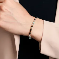 Spektrolit, Turmalin, Akwamaryn - srebrna pozłacana bransoletka na szczęście, ochronę, koncentrację - Ezoteryczna Elegancja