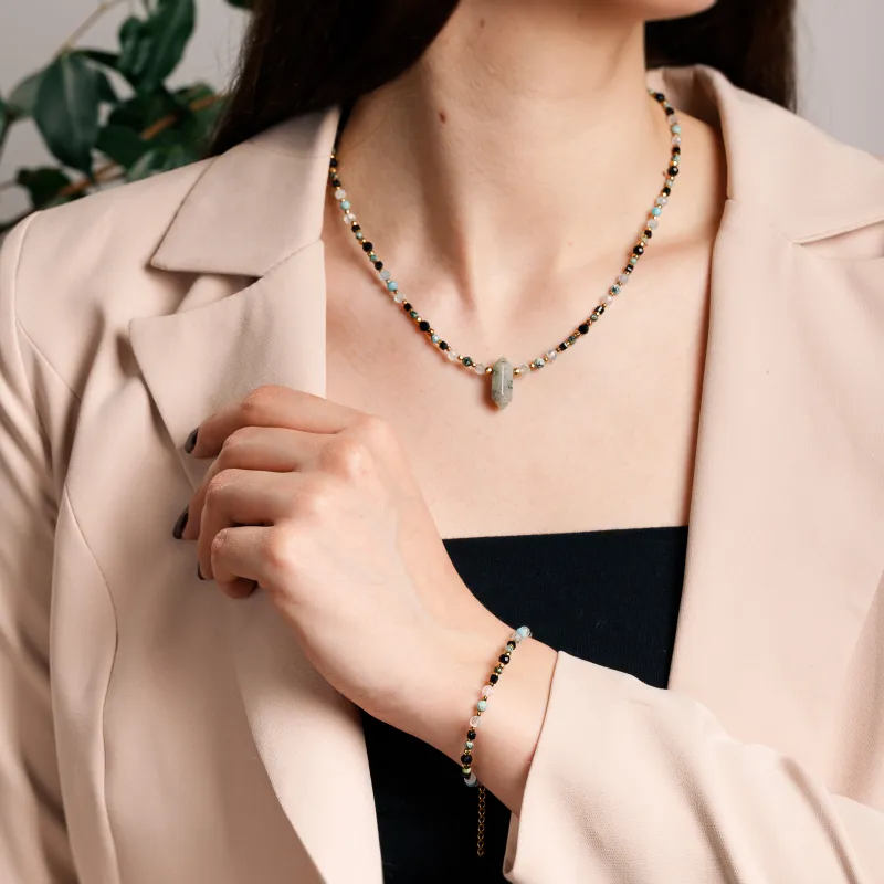 Komplet biżuterii srebro pozłacane bransoletka i naszyjnik - Ezoteryczna Elegancja