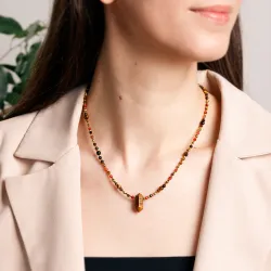 Tygrysie Oko, Karneol, Hematyt - srebrny pozłacany naszyjnik na bogactwo, sukces, siłę - Ezoteryczna Elegancja