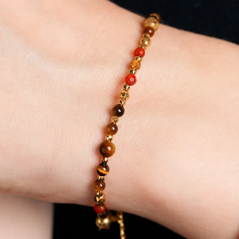 Tygrysie Oko, Karneol, Hematyt - srebrna pozłacana bransoletka na bogactwo, sukces, siłę - Ezoteryczna Elegancja