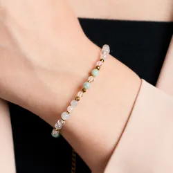 Amazonit, Kryształ Górski, Akwamaryn - srebrna pozłacana bransoletka na bogactwo, harmonię, odwagę - Ezoteryczna Elegancja