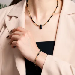 Komplet biżuterii srebro pozłacane bransoletka i naszyjnik - Ezoteryczna Elegancja