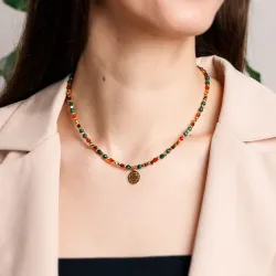 Malachit, Granat, Karneol - srebrny pozłacany naszyjnik na odwagę, siłę, spokój - Światło Spokoju