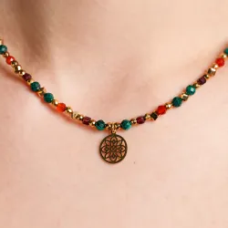 Malachit, Granat, Karneol - srebrny pozłacany naszyjnik na odwagę, siłę, spokój - Światło Spokoju