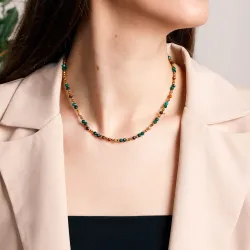 Mokait, Hematyt, Malachit - srebrny pozłacany naszyjnik na odwagę, siłę, spokój - Światło Spokoju