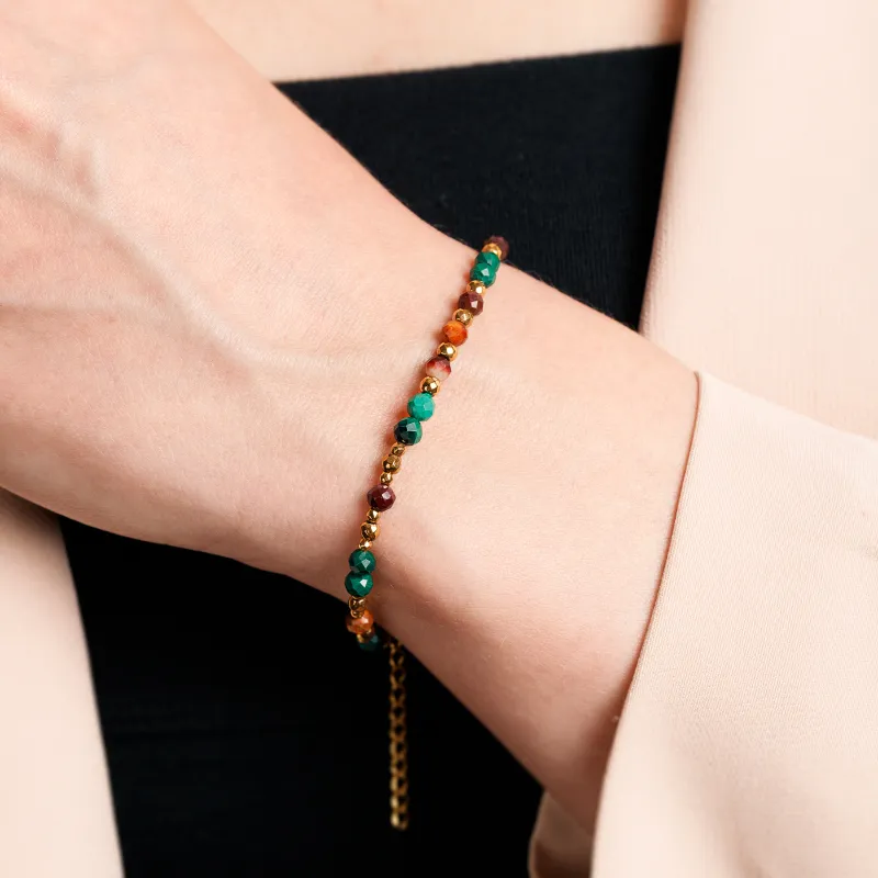 Mokait, Hematyt, Malachit - srebrna pozłacana bransoletka na odwagę, siłę, spokój - Światło Spokoju