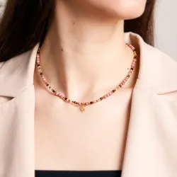 Kryształ Górski, Granat, Rodochrozyt, Hematyt - srebrny pozłacany naszyjnik na intuicję, sukces, uzdrowienie - Światło Spokoju