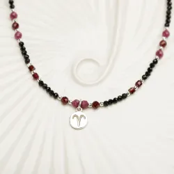 Rubin, Granat, Turmalin - srebrny naszyjnik na radość, miłość, szczęście - Baran