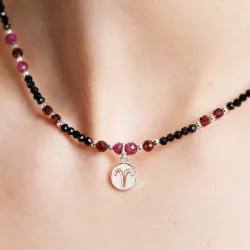 Rubin, Granat, Turmalin - srebrny naszyjnik na radość, miłość, szczęście - Baran