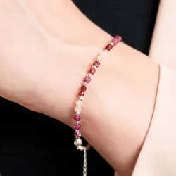 Rubin, Granat, Kwarc Różowy, Hematyt - srebrna bransoletka na radość, miłość, szczęście - Pocałunek Miłości