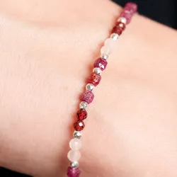 Rubin, Granat, Kwarc Różowy, Hematyt - srebrna bransoletka na radość, miłość, szczęście - Pocałunek Miłości