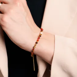 Tygrysie Oko, Perła, Karneol - srebrna pozłacana bransoletka na bogactwo, sukces, siłę - Symfonia Bogactwa