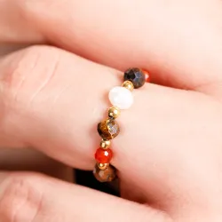 Tygrysie Oko, Perła, Karneol, Hematyt - pierścionek na bogactwo, sukces, siłę - Symfonia Bogactwa