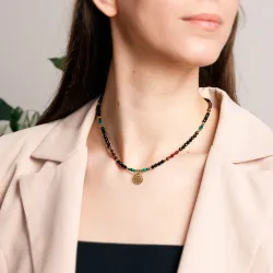 Turmalin, Malachit, Granat - srebrny pozłacany naszyjnik na ochronę, bogactwo, uzdrowienie - Andromeda