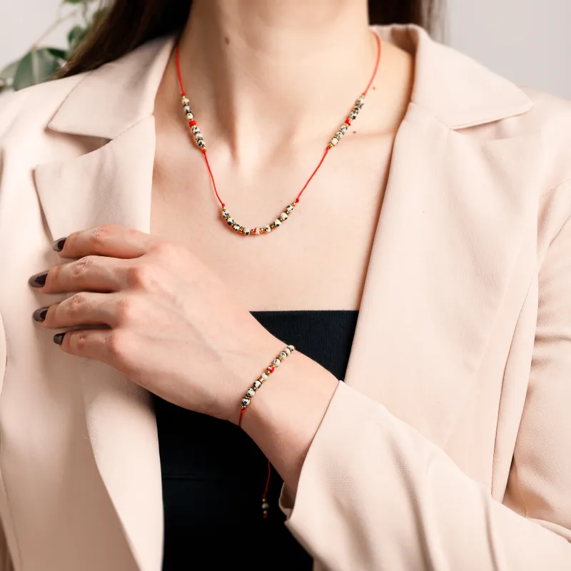 Komplet biżuterii srebro pozłacane bransoletka i naszyjnik - Refleksja Zdrowia