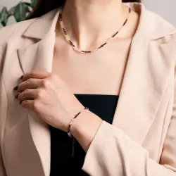 Kryształ Górski, Turmalin, Rubin - srebrna pozłacana bransoletka na intuicję, sukces, uzdrowienie - Pocałunek Miłości