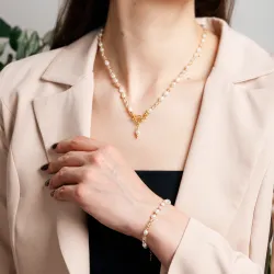 Komplet biżuterii srebro pozłacane bransoletka i naszyjnik - Skarby Oceanu