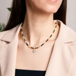 Malachit, Cytryn, Tygrysie Oko - srebrny naszyjnik na bogactwo, sukces, siłę - Symfonia Bogactwa