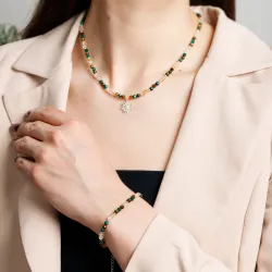 Malachit, Cytryn, Tygrysie Oko - srebrny naszyjnik na bogactwo, sukces, siłę - Symfonia Bogactwa