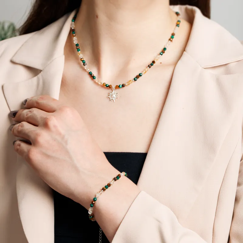 Komplet biżuterii srebro pozłacane bransoletka i naszyjnik - Symfonia Bogactwa