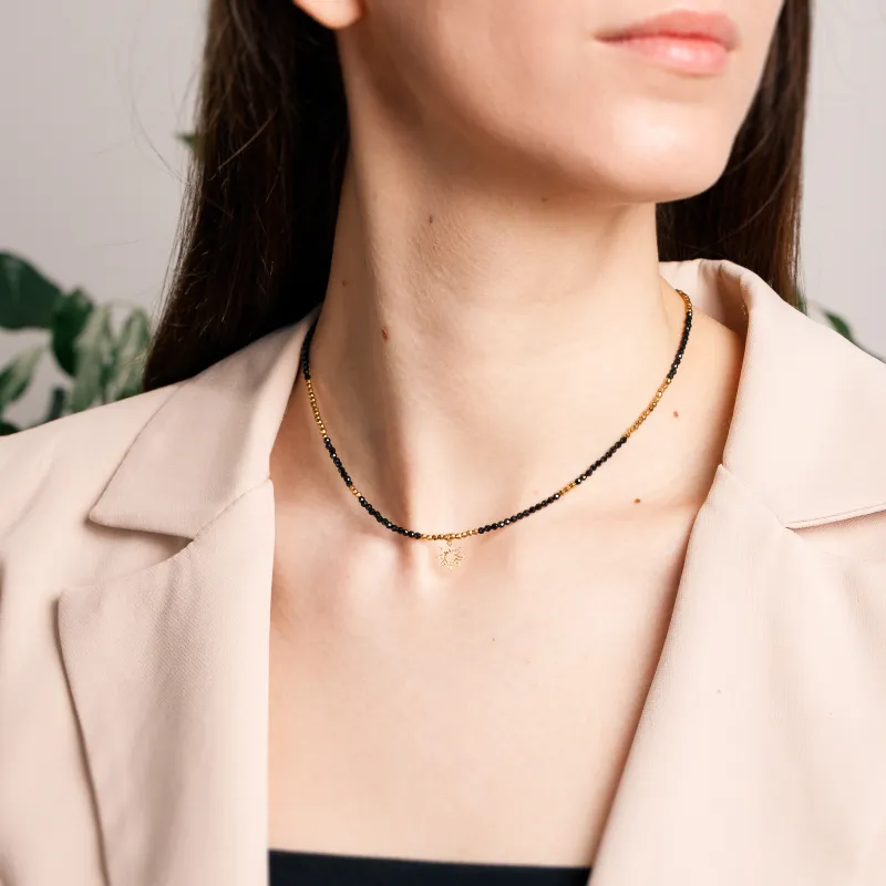 Turmalin, Hematyt - srebrny pozłacany naszyjnik na ochronę, bogactwo, uzdrowienie - Andromeda