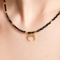 Turmalin, Hematyt - srebrny pozłacany naszyjnik na ochronę, bogactwo, uzdrowienie - Andromeda