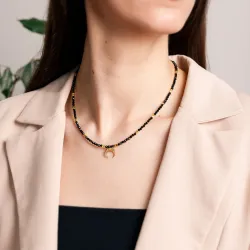 Turmalin, Hematyt - srebrny pozłacany naszyjnik na ochronę, bogactwo, uzdrowienie - Andromeda