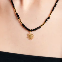 Turmalin, Hematyt - srebrny pozłacany naszyjnik na ochronę, bogactwo, uzdrowienie - Andromeda