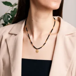 Turmalin, Hematyt - srebrny pozłacany naszyjnik na ochronę, bogactwo, uzdrowienie - Andromeda