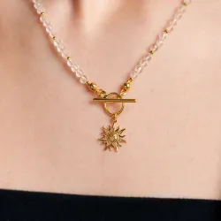 Kryształ Górski - srebrny pozłacany naszyjnik na harmonię, uzdrowienie, spokój - Światło Spokoju