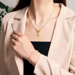 Komplet biżuterii srebro pozłacane bransoletka i naszyjnik - Światło Spokoju