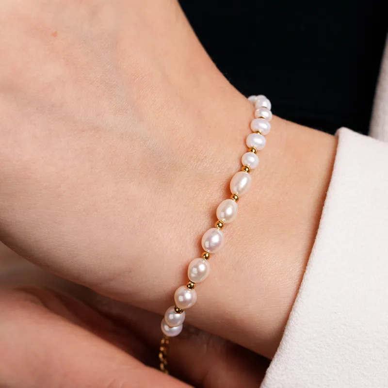 Perła - srebrna pozłacana bransoletka na harmonię, uzdrawianie, spokój - Skarby Oceanu