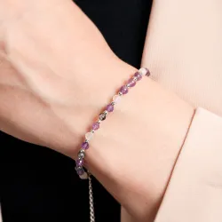 Ametyst, Kamień Księżycowy - srebrna bransoletka na koncentrację, miłość, sukces - Energia Sukcesu