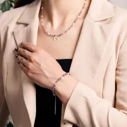 Ametyst, Kamień Księżycowy - srebrny naszyjnik na koncentrację, miłość, sukces - Energia Sukcesu