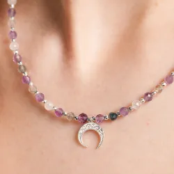 Ametyst, Kamień Księżycowy - srebrny naszyjnik na koncentrację, miłość, sukces - Energia Sukcesu