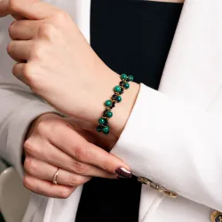 Turmalin, Malachit, Hematyt - srebrna pozłacana bransoletka na ochronę, bogactwo, uzdrowienie - Stella