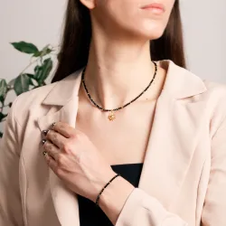 Spinel, Hematyt - srebrna pozłacana bransoletka na ochronę, bogactwo, koncentrację - Wewnętrzna Ochrona