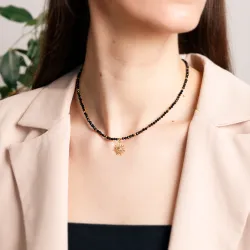 Spinel, Hematyt - srebrny pozłacany naszyjnik na ochronę, bogactwo, koncentrację - Energia Sukcesu