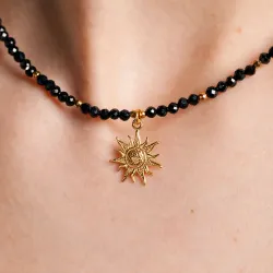 Spinel, Hematyt - srebrny pozłacany naszyjnik na ochronę, bogactwo, koncentrację - Energia Sukcesu