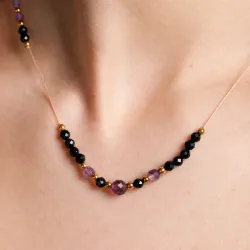 Ametyst, Spinel, Hematyt - naszyjnik na sznurku na koncentrację, miłość, sukces - Energia Sukcesu