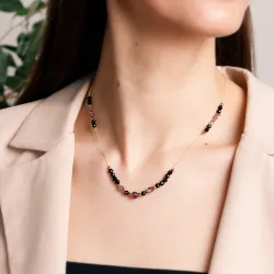 Ametyst, Spinel, Hematyt - naszyjnik na sznurku na koncentrację, miłość, sukces - Energia Sukcesu