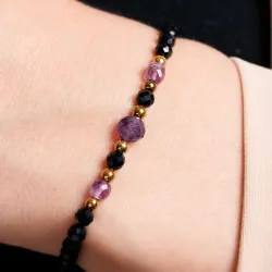 Ametyst, Spinel, Hematyt - bransoletka na sznurku na koncentrację, miłość, sukces - Energia Sukcesu