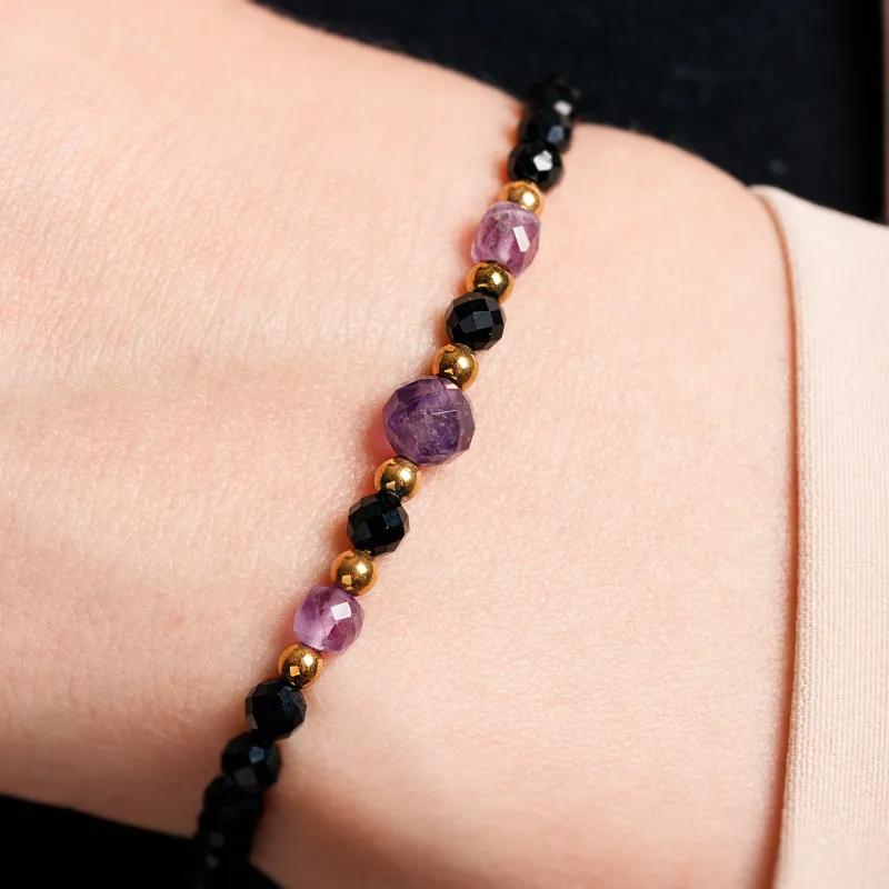 Ametyst, Spinel, Hematyt - bransoletka na sznurku na koncentrację, miłość, sukces - Energia Sukcesu